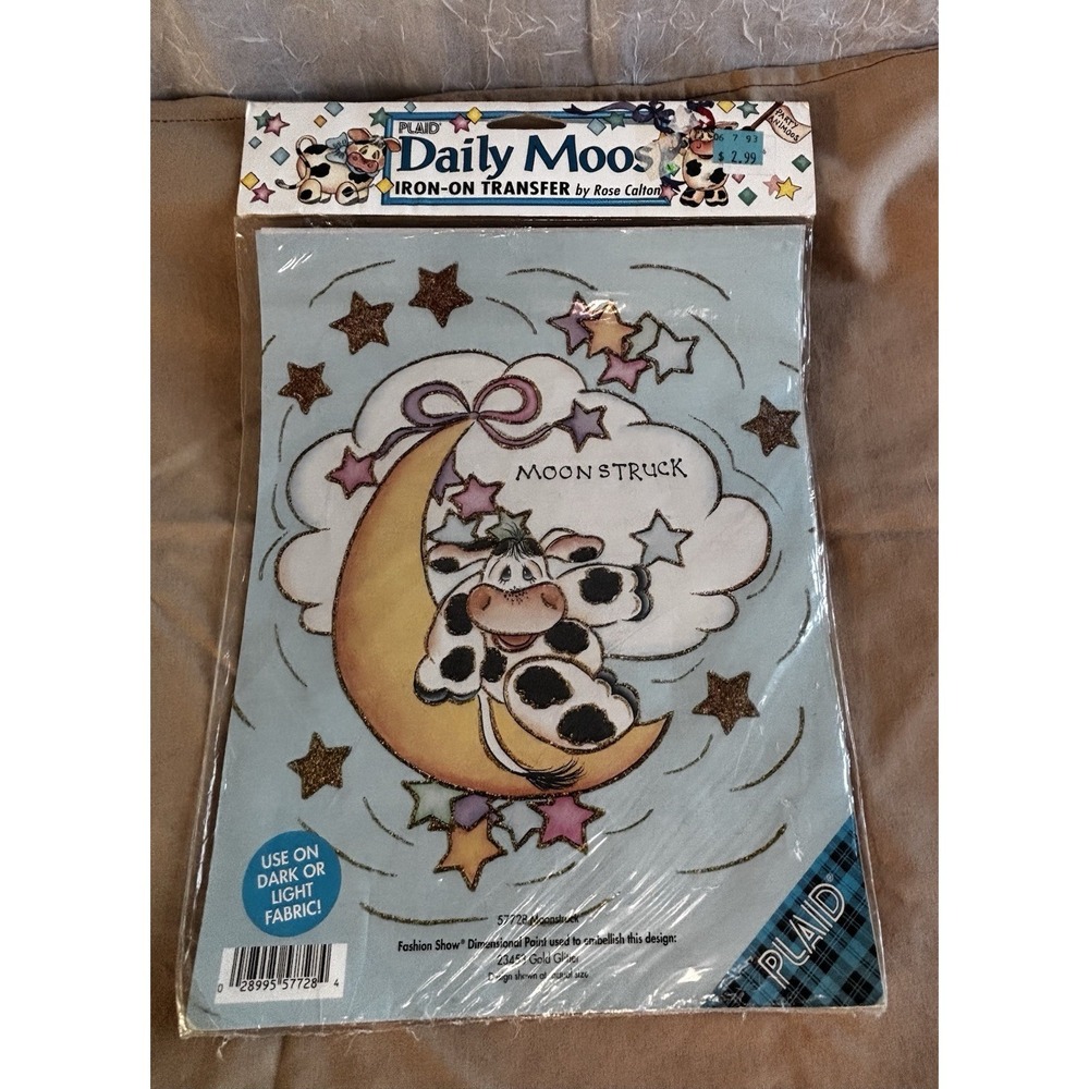 Vintage Plaid Iron on Transfer Daily Moos By Rose Calton Moonstruck Cows Sealed